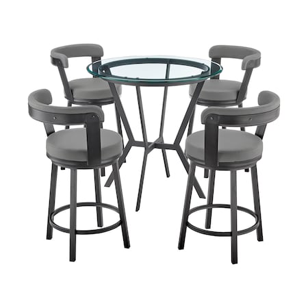 Armen Living Naomi and Bryant 5-Piece Counter Height Dining Set in Black Metal and Gray Faux Leather SETNMBYGRBL5